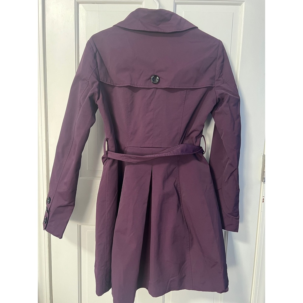New York & Company Plum Purple Double Breasted Trench Coat Belted Womens Small - Picture 5 of 9